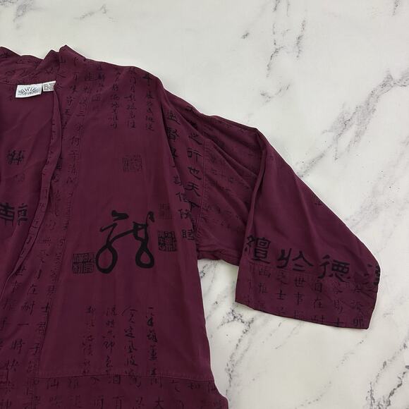 Meng Design Womens Kimono Style Top Size M Purple Black Asian Inspired Open - Picture 3 of 12